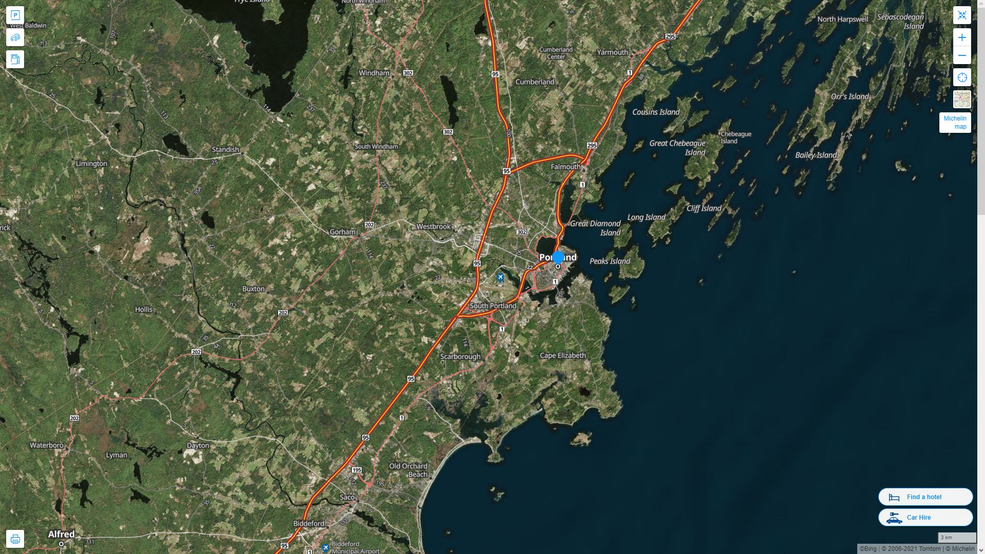 Portland Maine Highway and Road Map with Satellite View
